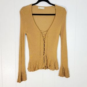 Zara Tan V-Neck lace-up Sweater